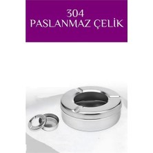 Kapaklı Paslanmaz Yuvarlak Küllük - Kapaklı 304 Çelik Kül Tablası - Kafe Küllüğü Restoran Küllüğü