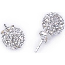 Gümüş Beyaz Taşlı Top Çivili Küpe