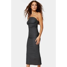 Yazlık Midi Elbise Kolsuz Bodycon Polyester Örme Kumaş Uzun Ömürlü Şık Görünüm