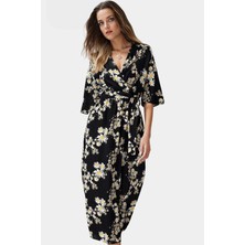 Kruvaze Yaka A Kesim Maxi Elbise  Viskoz Çok Çiçek Desenli Yazlık Mükemmel Uyum