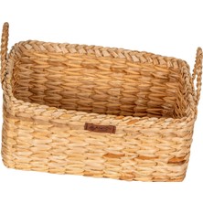 Atandu Home %100 El Yapımı Doğal Hasır Kulplu Dikdörtgen Sepet | 31X23X14 cm | Çok Amaçlı Organizer & Hediye Sepeti