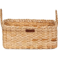 Atandu Home %100 El Yapımı Doğal Hasır Kulplu Dikdörtgen Sepet | 31X23X14 cm | Çok Amaçlı Organizer & Hediye Sepeti