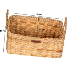 Atandu Home %100 El Yapımı Doğal Hasır Kulplu Dikdörtgen Sepet | 31X23X14 cm | Çok Amaçlı Organizer & Hediye Sepeti