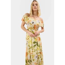 Yazlık Çok Çiçekli Maxi Elbise Rahat A Kesim Polyester Kumaş Skater Kalıp ve Şık