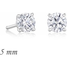 Gümüş Yuvarlak Tek Taş Zirkon Küpe - 5 mm