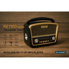 Evche Evcher EC-2144BT Retro Radyo - Bluetooth Özellikli, Usb/sd Girişli, Fm/am/sw 3 Bant, LED Fenerli Mp3 Çalar