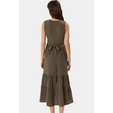 Rahat V Yaka Midi Elbise Polyester Dokuma Kumaş Yazlık Günlük Stil Kullanım Için