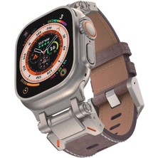 Apple Watch Ultra / Ultra2 49MM Suni Deri Kordon Metal ve Derinin Muhteşem Uyumu Dayanıklı ve Pratik