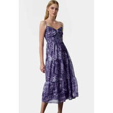 Yazlık Kolsuz Midi Elbise Animal Desen Rahat Skater Kalıp Şifon Dokuma Günlük Kullanım Için