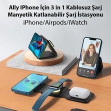 Ally 3 In1 Iphone Airpods Iwatch Kablosuz Şarj Manyetik Katlanabilir Şarj Istas - TKNAL7203-36