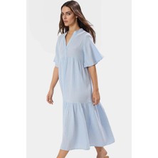 Rahat ve Şık Müslin Elbise Midi Boy Geniş Kesim %pamuk Kullanım