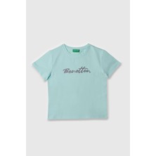 Kız Çocuk Bnt Yazı Logo T-Shirt - Mavi