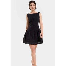 Dokuma Pamuklu Mini Elbise Astarlı Bel Detaylı 86CM Boy Kaliteli Işçilik Zarifane Tasarım