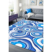 The Reef Design Soyut Abstract Desenli Mavi Halı Dijital Baskılı Dokuma Kaymaz Tabanlı Yıkanabilir Oturma Odası Halısı