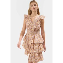 Rahat ve Şık Mini Elbise Çiçek Desen Skater Kalıp %pamuk Yazlık