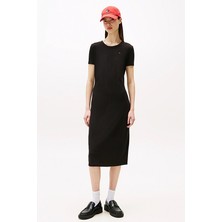 Kadın Fitilli Vücudu Saran Slim Fit Midi Elbise - Siyah