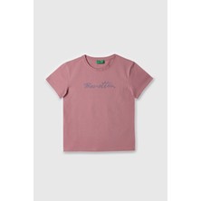 Kız Çocuk Bnt Yazı Logolu T-Shirt - Gül Kurusu