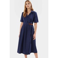 Yazlık Midi Poplin Elbise Kemerli A Kesim Günlük Şık Görünüm Mükemmel Uyum Modern Stil