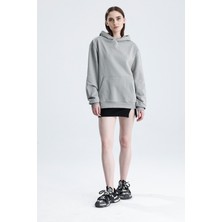 Gri Relaxed Fit Unisex Hoodie %100 Pamuk Kapüşonlu Kanguru Cepli Düz Renk