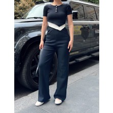 Tiana Kadın Bisiklet Yaka Asimetrik Kesim Atlet Detay Bluz ve Yüksek Bel Bol Paça Pantolon Ikili Takım