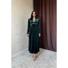 Tiana Zümrüt Göğüs Altı Taşlı Elbise