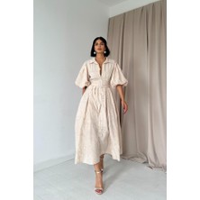 Tiana Bej Pileli Balkon Elbise