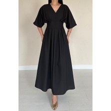 Tiana Siyah Pileli Uzun Elbise