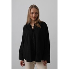 Tiana Geniş Manşet Detaylı Gömlek - Siyah