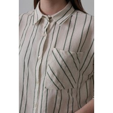 Tiana Çizgili Kısa Gömlek - Bej-Yeşil