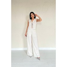 Tiana Bej Önü Fiyonklu Keten Takım