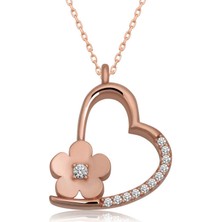 925 Ayar Gümüş Çiçekli Kalp Kadın Gümüş Kolye