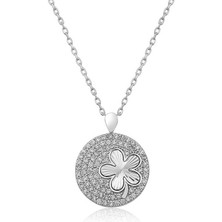 925 Ayar Gümüş Zirkon Taşlı Yonca Kadın Gümüş Kolye