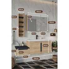 Balneom Banyo Zakkum 120 cm Banyo Dolabı+Dolaplı Aynalı Üst Dolap