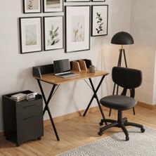 Adore Mobilya Retro Metal Ayaklı Bölmeli Çalışma Masası-Ceviz/Siyah 90x85x50 Cm