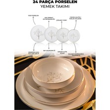 Hayat Ağacı 24 Parça 6 Kişilik Altın Yaldız Porselen Yemek Takımı