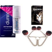 Durex Intense Kadın Uyarıcılı Jel + Kırmızı Deri El ve Ayak Kelepçesi + Hediye