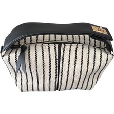 Ceeldu Siyah Beyaz Keten Çanta Askılı El  Çantası