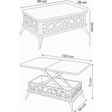 Neva Mobilya Zeren Akıllı Sehpa  Beyaz Renkli Ahşap Ayaklı Çok Amaçlı Açılır Kapanır 90x39x60 Cm