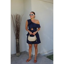 Lacivert Tek Omuz Kargo Cep Detay Şort Bluz Takım