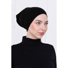 Pratik Geçmeli Siyah Boru Bone Kaymaz Önü Dikişsiz Kadın Tesettür Hazır Iç Bone