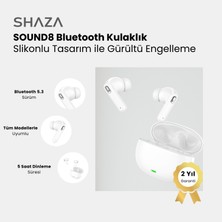 Shaza S Sound 8 Gürültü Azaltma Enc 4 Mikrofonlu Bluetooth 5.3 Tws Kulaklık Beyaz
