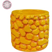 Uretti - Ayşe 7362  2273 El Yapımı Taş Desenli Dekoratif Minik Sarı Saksı / Biblo - 6 x 7 cm