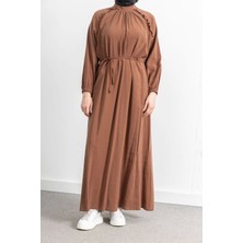 Letafet Reglan Kol Fırfır Detaylı Elbise - Taba