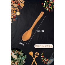 1 Adet 30 cm Vernikli Doğal Bambu Servis Kaşığı – Büyük Boy, Çizmez, Ergonomik Ahşap Kaşık
