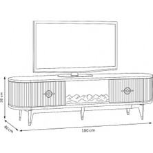 Neva Mobilya Maya Şömineli Tv Sehpası Beyaz Gümüş Detaylı Oval Tasarım 180x53x40 Cm