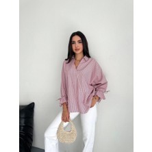 Yumuşak Dokulu Konfor Modeli Oversize Fiyonk Detaylı Asimetrik Kesim Pamuklu Boyfriend Bordo Gömlek