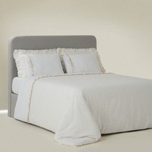 Ecocotton Flora Çift Kişilik Nevresim Takımı %100 Organik Pamuk Keten Brodeli Krem 200X220 cm