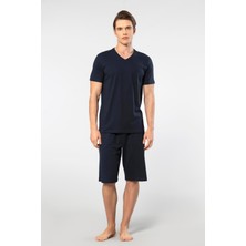 Cacharel 2193 Erkek Kısa Kollu V Yaka Şortlu Pijama Takımı-Lacivert