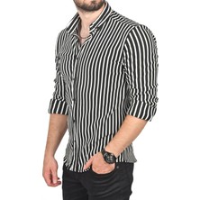 Deepsea Slim Fit Dar Kesim Çizgili Spor Gömlek Pamuklu Likralı Gömlek 2501112