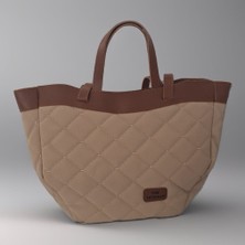Minel Fashion Bej Kapitone Kadın El ve Omuz Çanta